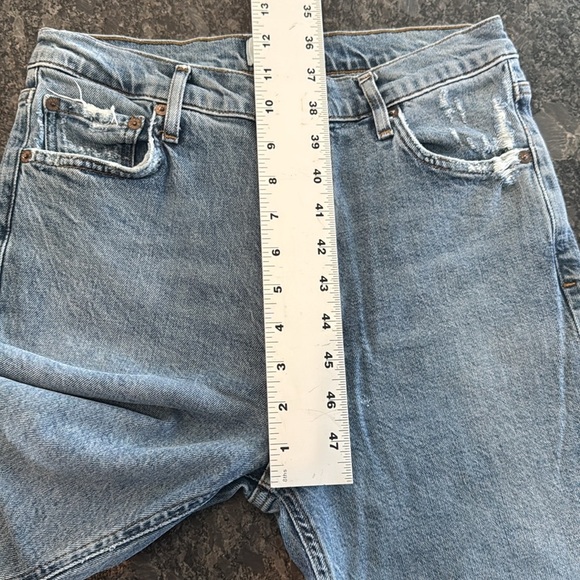 AGOLDE NICO HIGH RISE SLIM JEAN W RAW DISTRESSED HEM SIZE 27 MED BLUE WASH - Picture 14 of 15